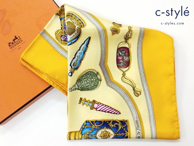 HERMES エルメス スカーフ オレンジ系 カレ90 Quimporte Le Flacon 香水瓶 シルク100% フランス製