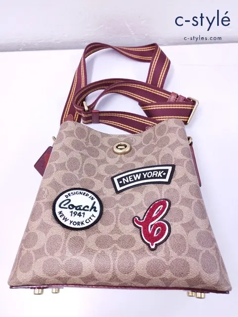 COACH コーチ ショルダーバッグ ブラウン系 ウィロウ シグネチャー キャンバス ウィズ パッチ C6868