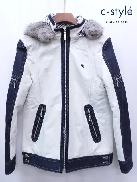 BURBERRY BLACK LABEL レザーライダースジャケット L ホワイト×ブラック BMP41-123-02