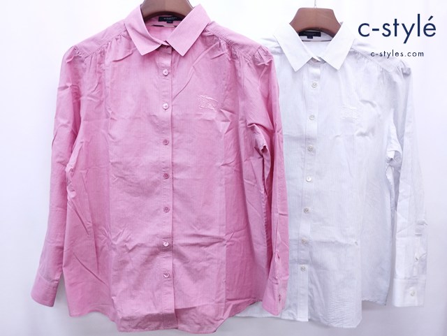 BURBERRY LONDON バーバリーロンドン シャツ 44 ホワイト系 ピンク系 ストライプ柄 綿100％