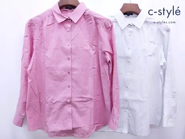 BURBERRY LONDON バーバリーロンドン シャツ 44 ホワイト系 ピンク系 ストライプ柄 綿100％