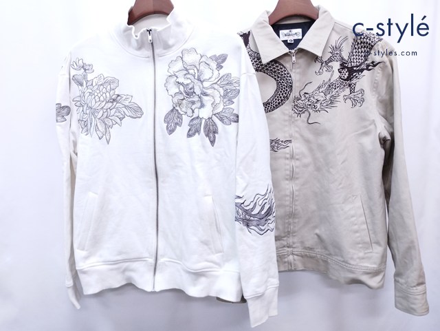 絡繰魂 カラクリダマシイ スイングトップジャケット ジップアップスウェット XL ベージュ ホワイト