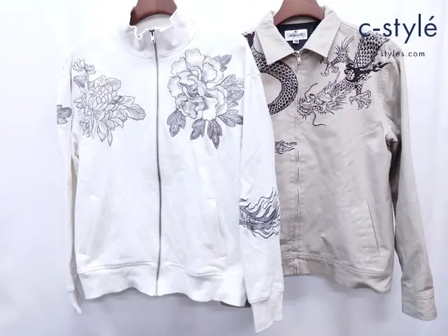 絡繰魂 カラクリダマシイ スイングトップジャケット ジップアップスウェット XL ベージュ ホワイト