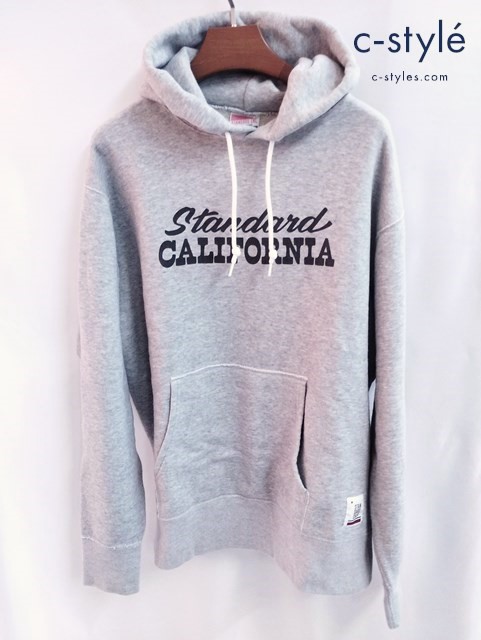 STANDARD CALIFORNIA スタンダードカリフォルニア ロゴプリントプルオーバーパーカー L グレー 綿100％