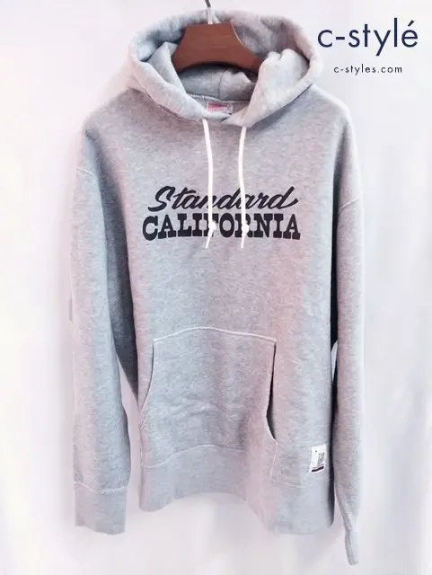 STANDARD CALIFORNIA スタンダードカリフォルニア ロゴプリントプルオーバーパーカー L グレー 綿100％