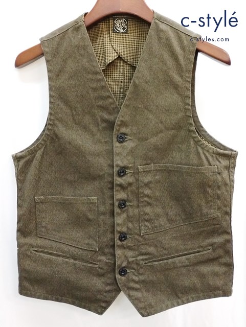 SUGAR CANE シュガーケーン ベスト 36 ブラウン PRINT CANVAS WORK VEST SC12762