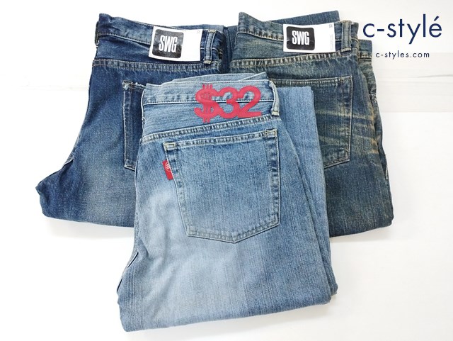 SWAGGER スワッガー デニムパンツ 32 インディゴ ダメージ加工 インク 計3点