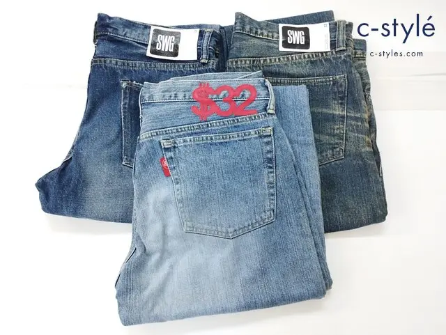 SWAGGER スワッガー デニムパンツ 32 インディゴ ダメージ加工 インク 計3点