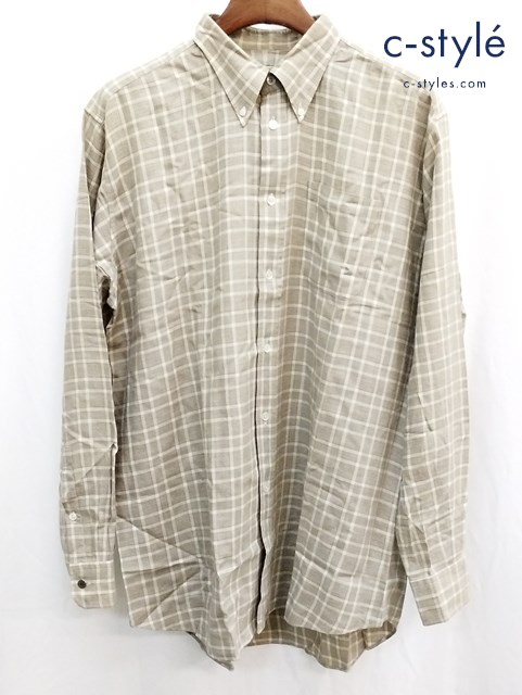 HERMES エルメス 長袖シャツ 43/17 ベージュ系 チェック フランス製