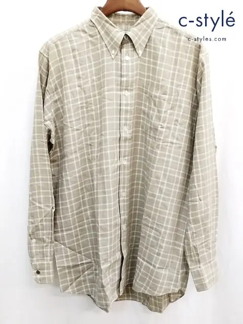 HERMES エルメス 長袖シャツ 43/17 ベージュ系 チェック フランス製