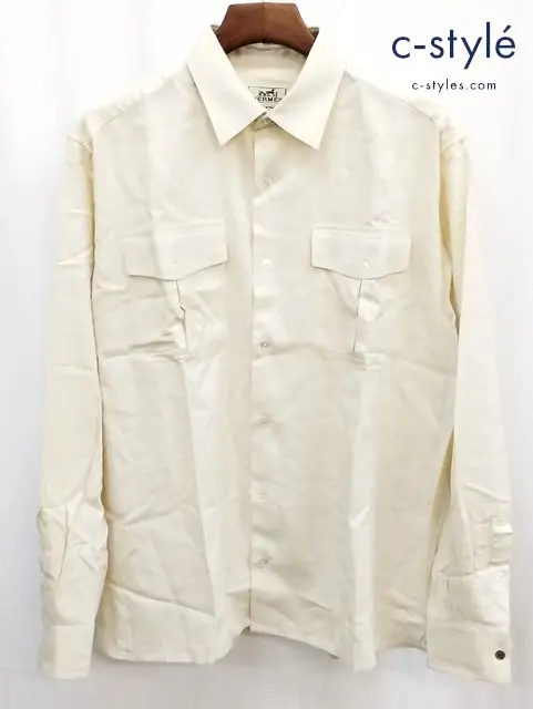 HERMES エルメス 長袖シャツ 43/17 クリーム フランス製