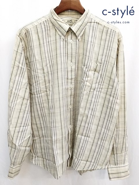 HERMES エルメス 長袖シャツ 43/17 マルチカラー チェック柄 フランス製