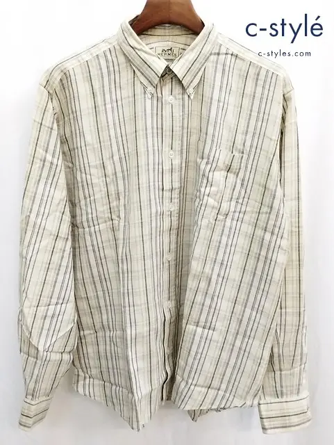 HERMES エルメス 長袖シャツ 43/17 マルチカラー チェック柄 フランス製