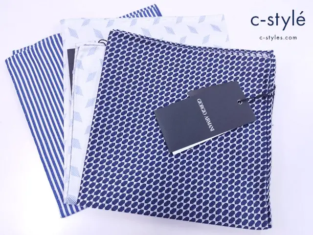 GIORGIO ARMANI ジョルジオアルマーニ ポケットチーフ シルク イタリア製 計3点