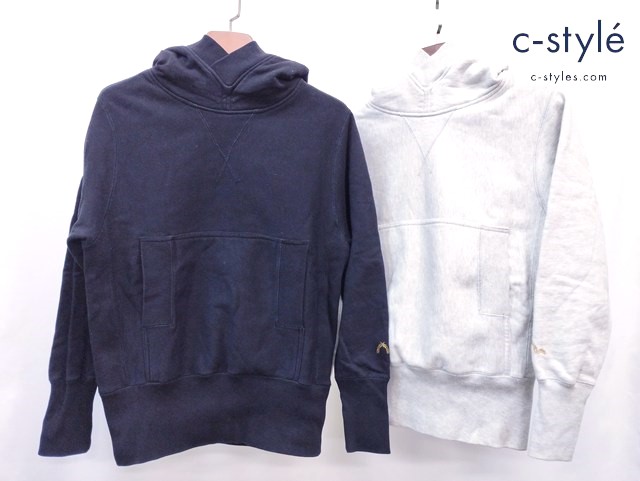 EVISU エヴィス プルオーバーパーカー 38 ブラック ライトグレー フーディー