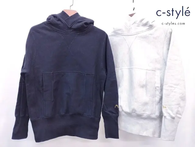 EVISU エヴィス プルオーバーパーカー 38 ブラック ライトグレー フーディー