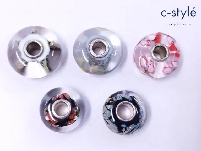 TROLL BEADS トロールビーズ ガラスビーズ マルチカラー お花 総柄 ラメ 計5点