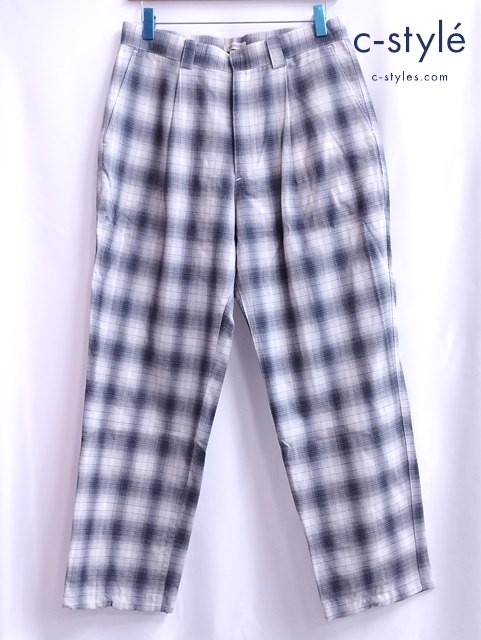 VAINL ARCHIVE ヴァイナルアーカイブ パンツ S ホワイト×ブラック チェック柄 ウール100％