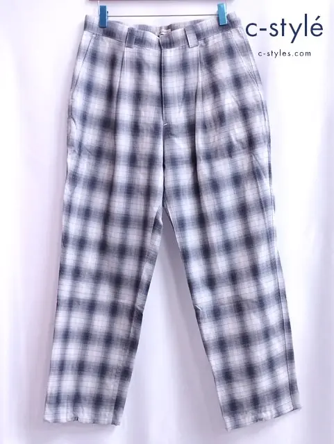 VAINL ARCHIVE ヴァイナルアーカイブ パンツ S ホワイト×ブラック チェック柄 ウール100％