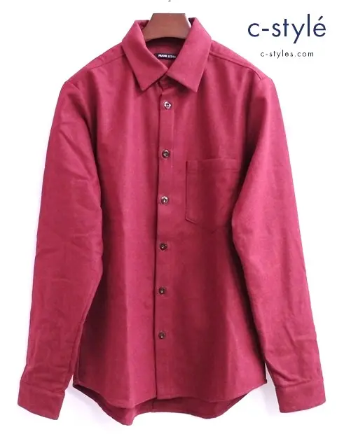 FRANK LEDER フランクリーダー シャツ M レッド LIGHT WEIGHT LODEN WOOL PLAIN SHIRT ウール100％