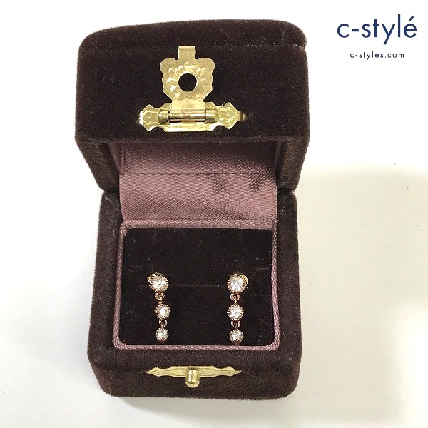 ete エテ K18 スイングピアス 925 約1.37g(装飾品含む) ゴールド系 ジルコニア 金 ケース付
