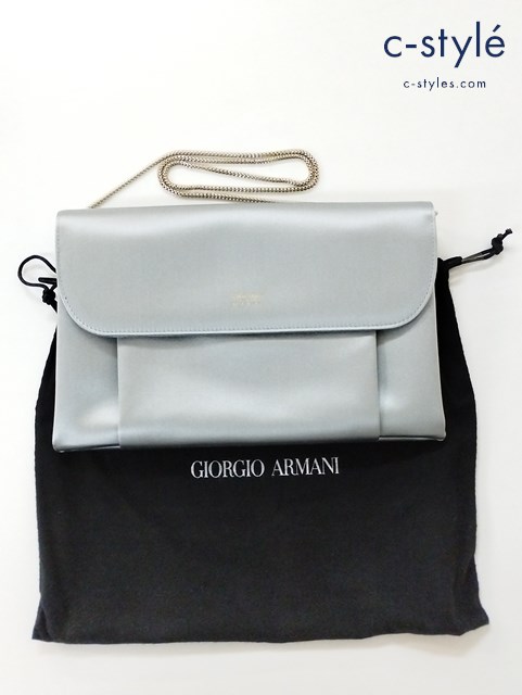 GIORGIO ARMANI ジョルジオアルマーニ クラッチバッグ シルバー系 チェーン付き イタリア製 レディース