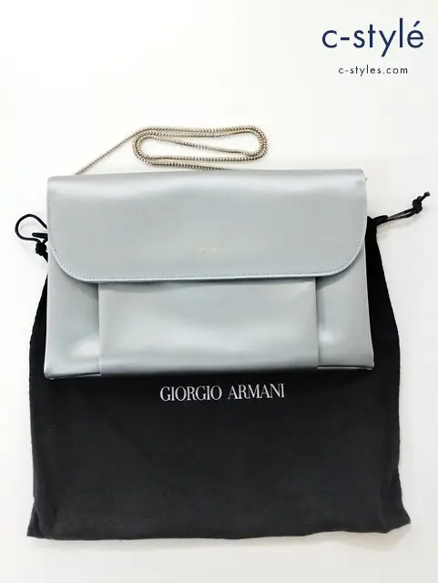GIORGIO ARMANI ジョルジオアルマーニ クラッチバッグ シルバー系 チェーン付き イタリア製 レディース