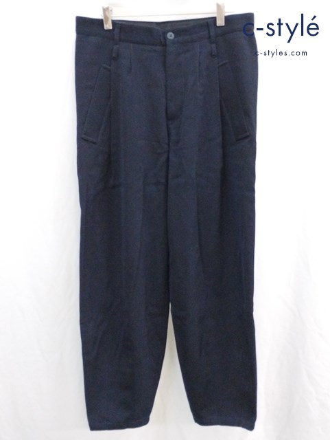 GIORGIO ARMANI ジョルジオアルマーニ ウールワイドパンツ 48R ネイビー 2WGPP0QP T03M5 PRESS イタリア製