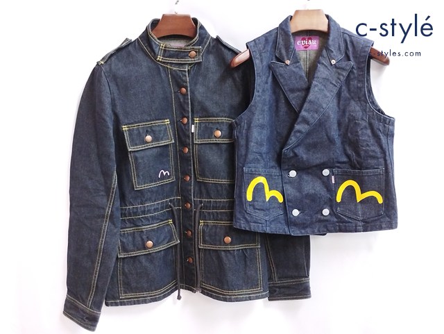 Evisu Donna エヴィスドンナ スタンドカラーカバーオール デニムベスト S インディゴ レディース