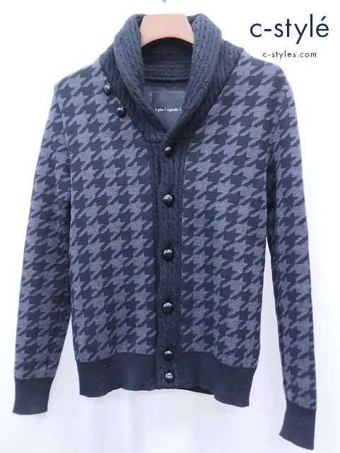 1piu1uguale3 ウノピゥウノウグァーレトレ ショールカラーカーディガン Ⅲ ブラック×グレー ウール100％