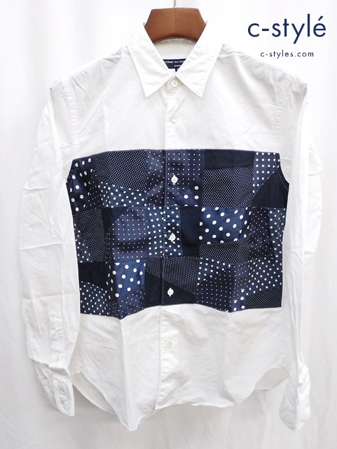 COMME des GARCONS HOMME コムデギャルソンオム パッチワークシャツ S ホワイト×ネイビー