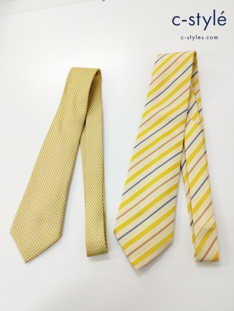 HERMES エルメス ネクタイ イエロー系 ドット レジメンタルストライプ