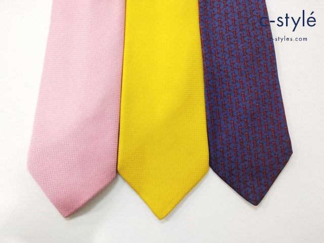 HERMES エルメス ネクタイ イエロー ピンク ブルー系×レッド シルク100％ 計3点