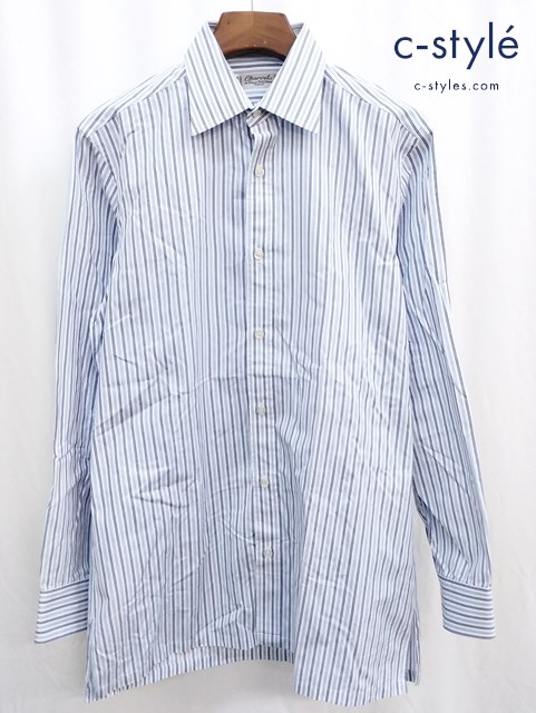 Charvet シャルベ シャツ 39 ホワイト×ブルー系 ストライプ 綿100％