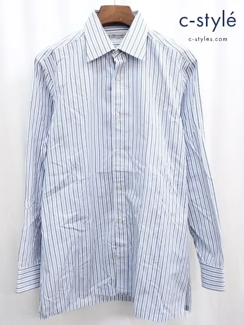 Charvet シャルベ シャツ 39 ホワイト×ブルー系 ストライプ 綿100％