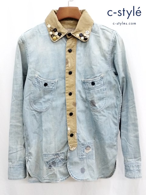 KAPITAL キャピタル デニムシャツ S（1） インディゴ ヴィンテージ加工 綿100％ レディース