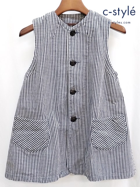 KAPITAL キャピタル Aラインベスト S（1） ネイビー×ホワイト ギンガムチェック 綿100％ レディース