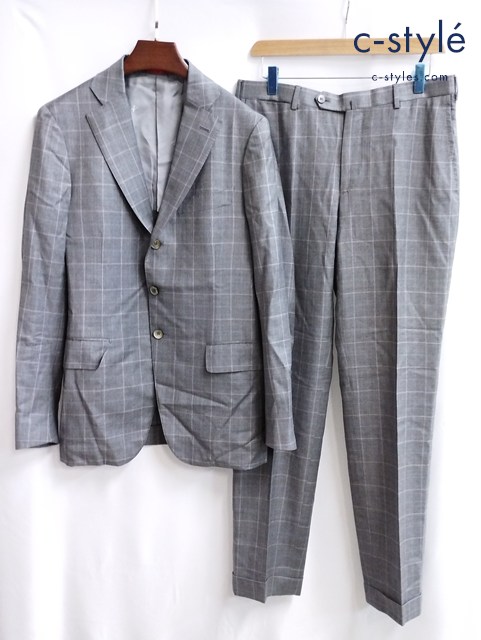ISAIA イザイア 段返り3Bテーラードジャケット パンツ グレー イタリア製 チェック セットアップ