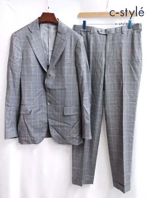 ISAIA イザイア 段返り3Bテーラードジャケット パンツ グレー イタリア製 チェック セットアップ