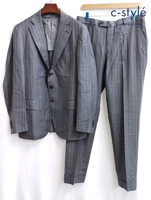 ISAIA イザイア 段返り3Bテーラードジャケット パンツ 48 グレー イタリア製 ストライプ セットアップ
