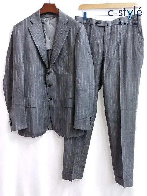 ISAIA イザイア 段返り3Bテーラードジャケット パンツ 48 グレー イタリア製 ストライプ セットアップ
