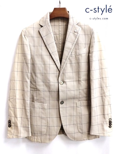 L.B.M.1911 エルビーエム1911 2Bテーラードジャケット 46 ベージュ チェック柄