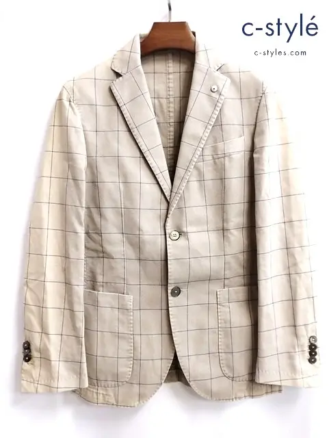 L.B.M.1911 エルビーエム1911 2Bテーラードジャケット 46 ベージュ チェック柄