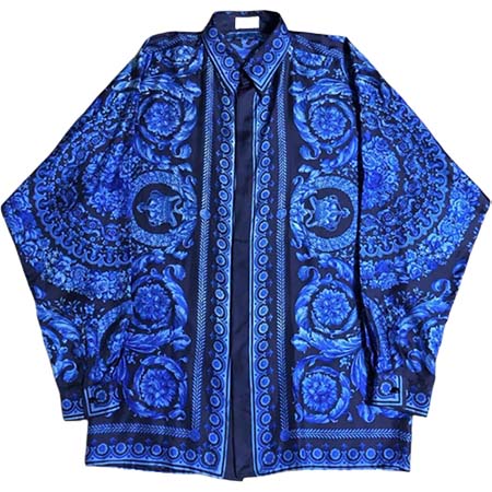 VERSACE (ヴェルサーチ) アーカイブ 91AW Barocco pattern blue silk shirt