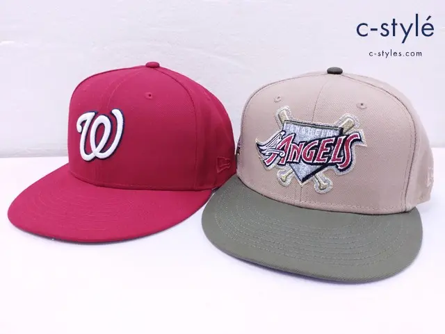 NEW ERA キャップ 7・3/8 58.7cm レッド ベージュ59FIFTY MLB ワシントンナショナルズ ロサンゼルスエンジェルス