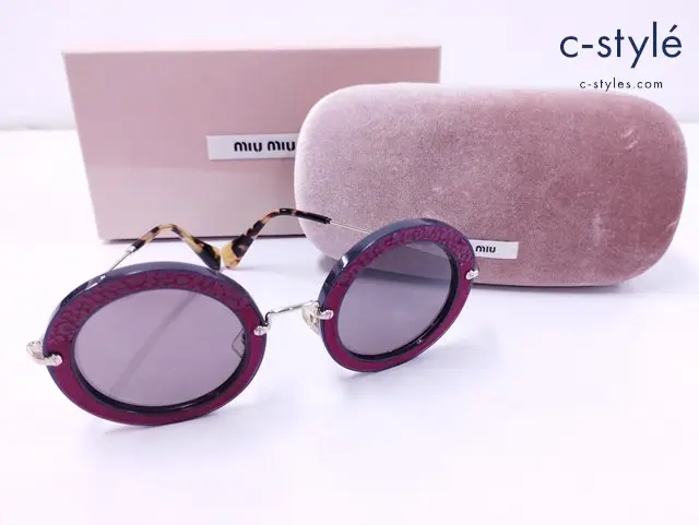 miu miu ミュウミュウ ラウンドサングラス 49□28 ピンク系 SMU08R イタリア製