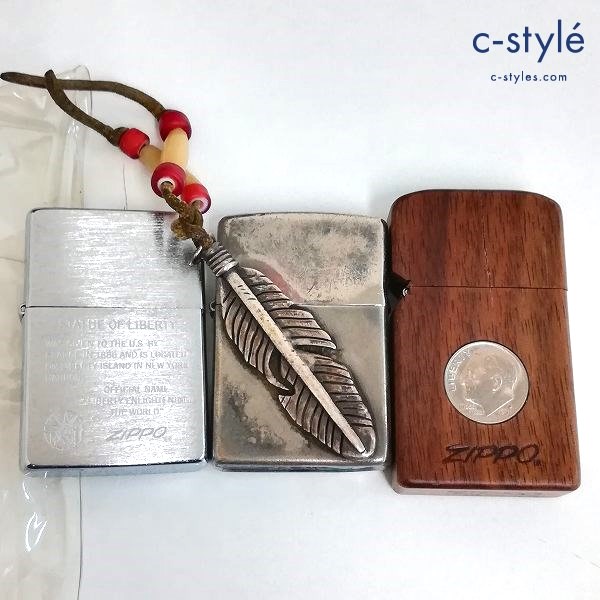 ZIPPO ジッポー オイルライター STATUE OF LIBERTY 葉 立体プレート 外貨コイン 計3点 喫煙具