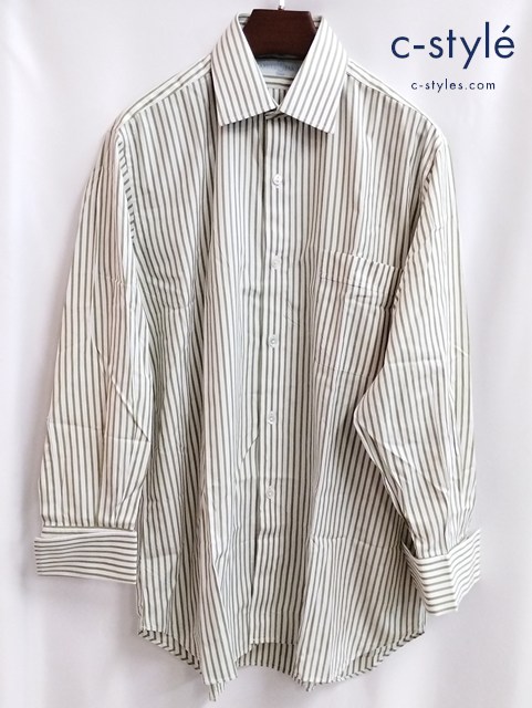ARNYS アルニス シャツ 39 ホワイト×カーキ系 ストライプ フランス製 綿100％
