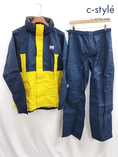 HELLY HANSEN ヘリーハンセン レインスーツ XL ネイビー×イエロー セットアップ RAIN WEAR
