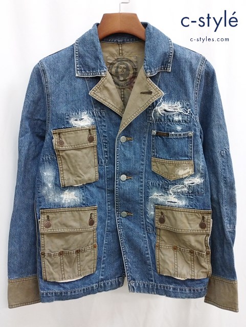 HYSTERIC GLAMOUR ヒステリックグラマー デニムジャケット FREE インディゴ×カーキ カバーオール 綿100％